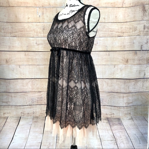 Black Lace Cream Lining High Waist Babydoll Dress - Picture 4 of 10